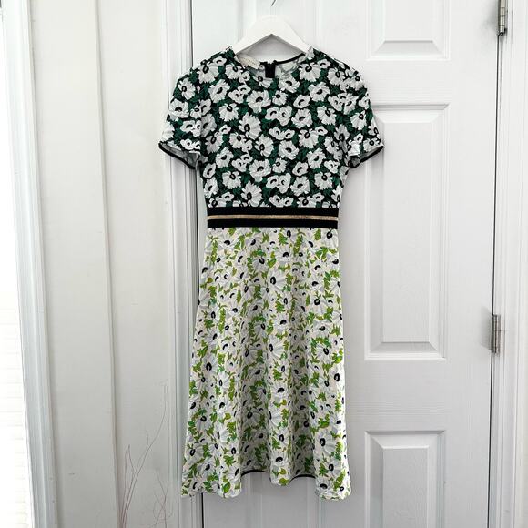 Stella McCartney Green White Petra Floral Print Dress Fit Flare 36 0/2 XS - Picture 2 of 14